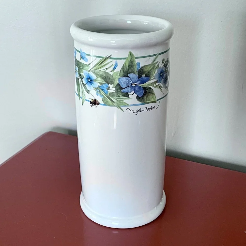 Marjolein Bastin Hallmark Nature's Sketchbook Ceramic Vase Blue Floral and Bee